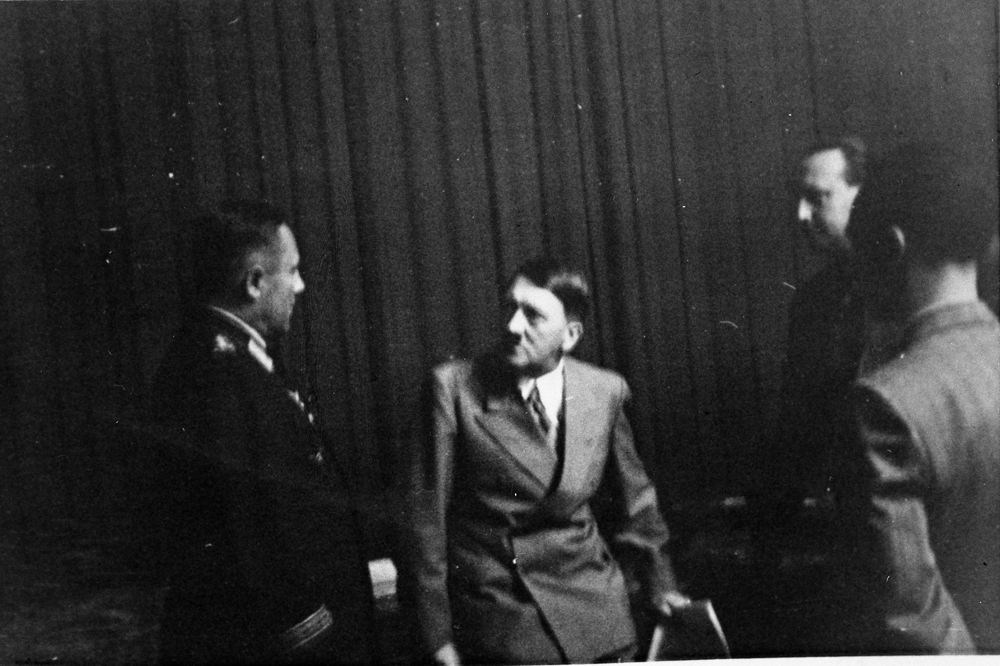 Adolf Hitler in the  Berghof great hall waiting for the results of Ribbentrop's negociations about the german soviet pact in Moscow, from Eva Braun's album